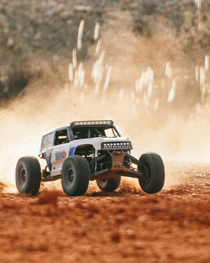 Bronco RC truck navigating dirt terrain