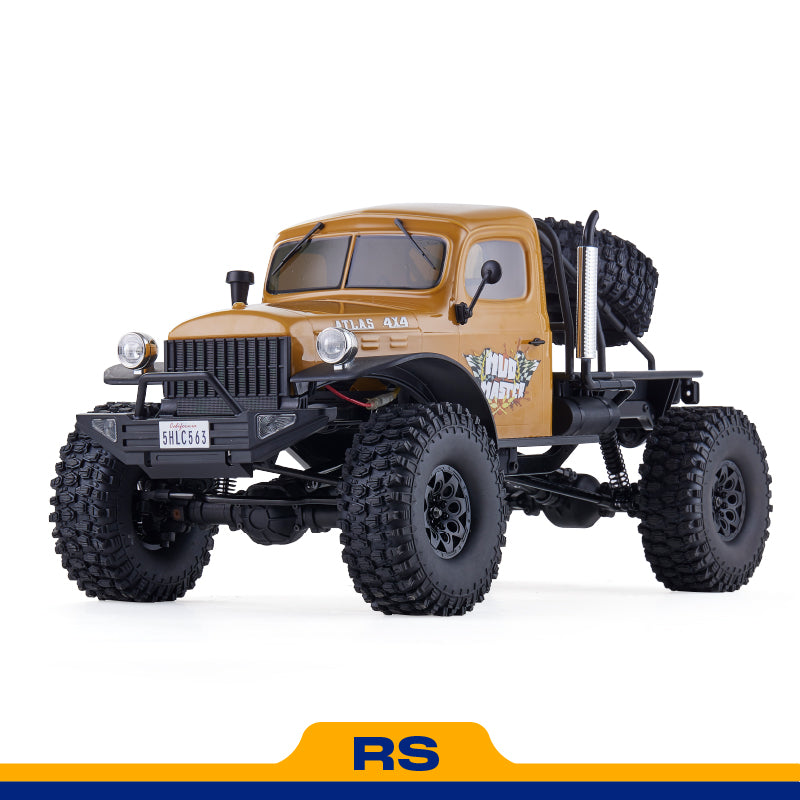 Yellow ROCHOBBY 1:10 Atlas 4x4 Off-Road Truck RS with large tires and 'Mud Master' graphics.