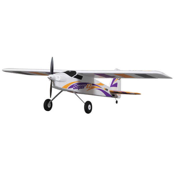 FMS Super EZ V4 RC airplane with purple accents and propeller
