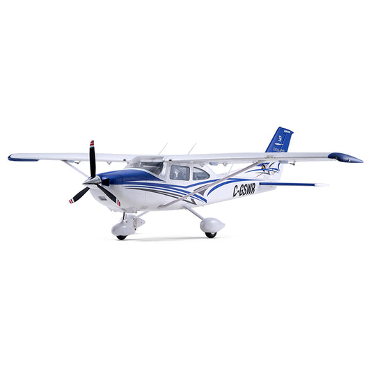 Blue FMS 1500mm Cessna 182 RC model airplane showcasing realistic design.
