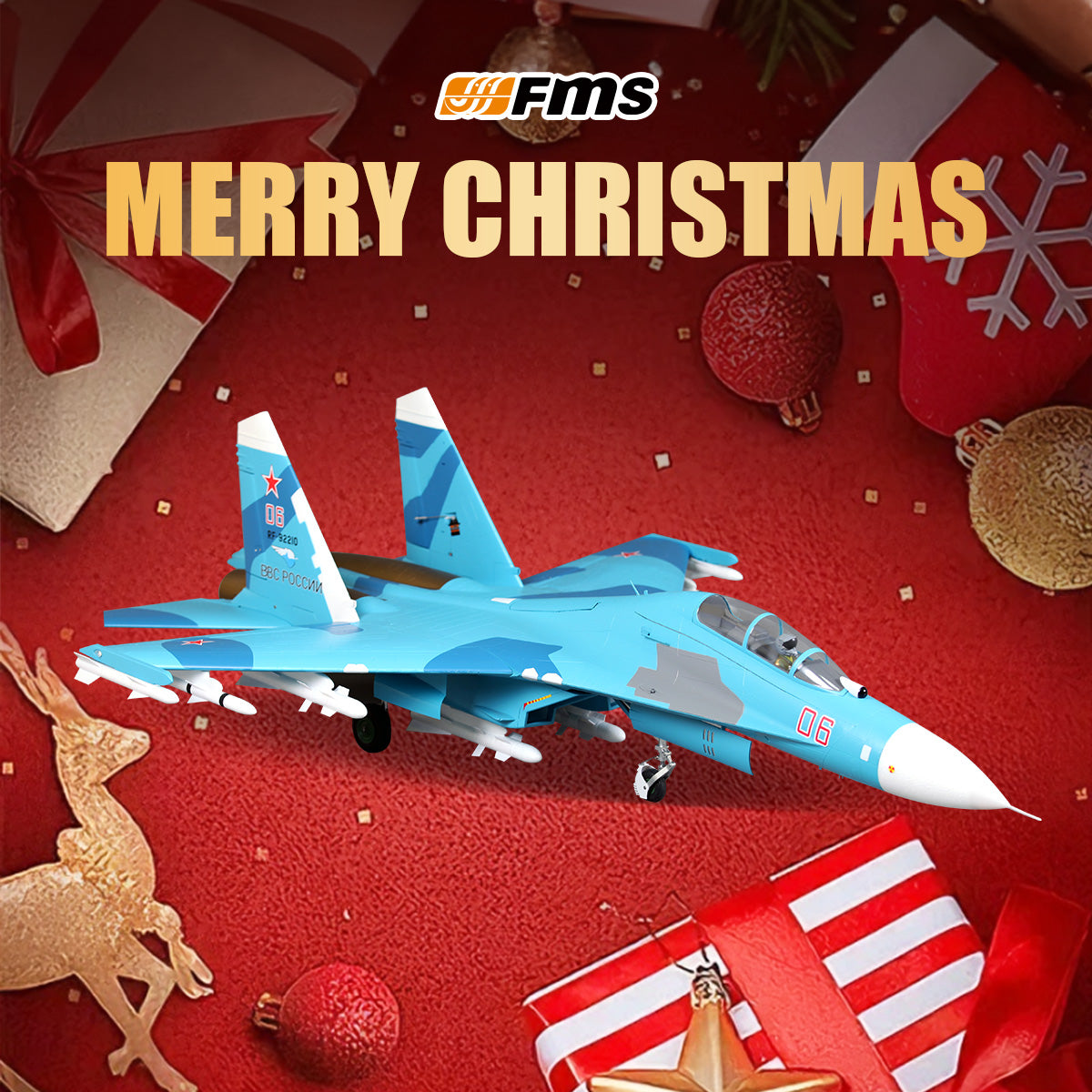 FMS Twin 70mm EDF SU-27 PNP RC airplane with Merry Christmas theme