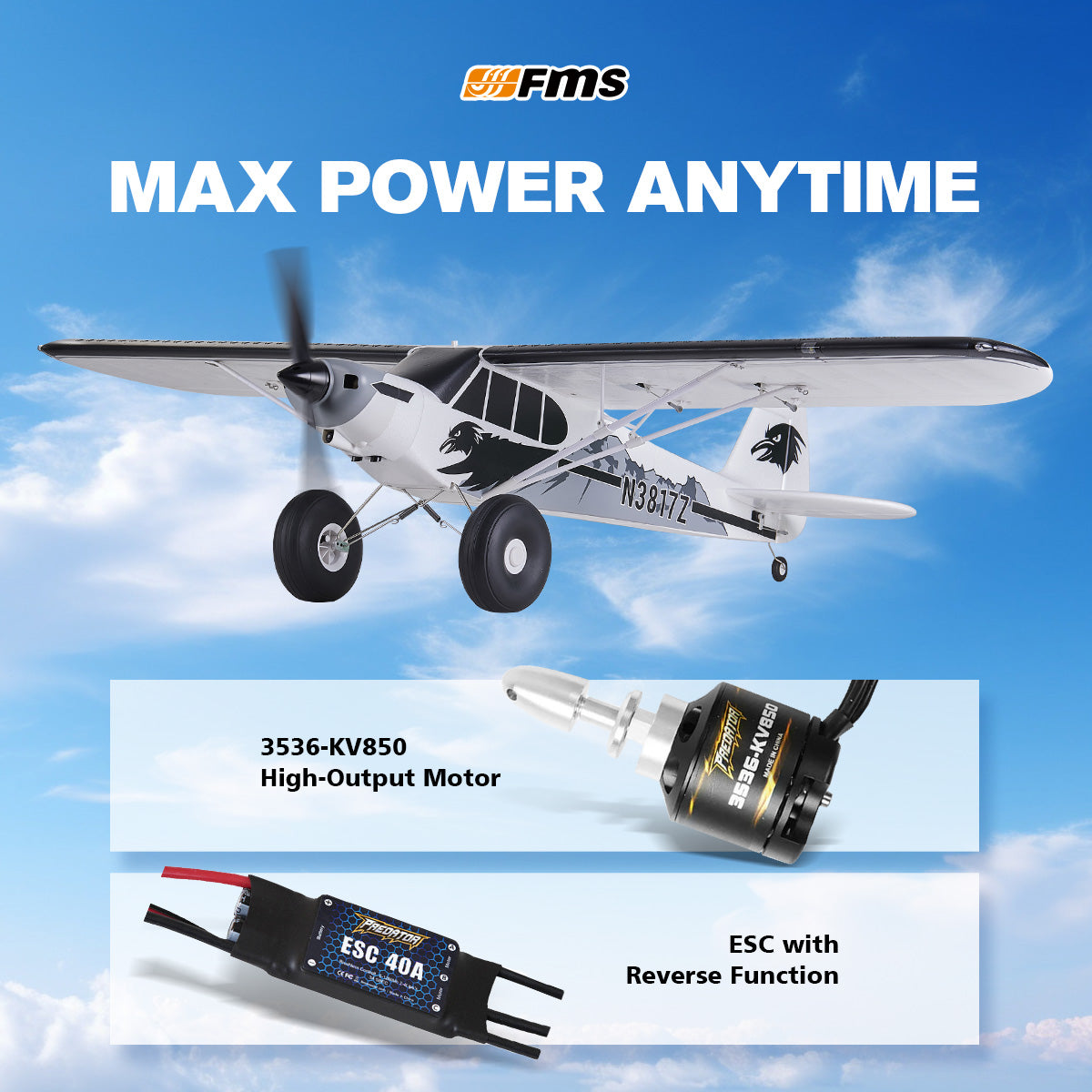 FMS 1300mm PA-18 Super Cub with Reflex V3, RTF / PNP