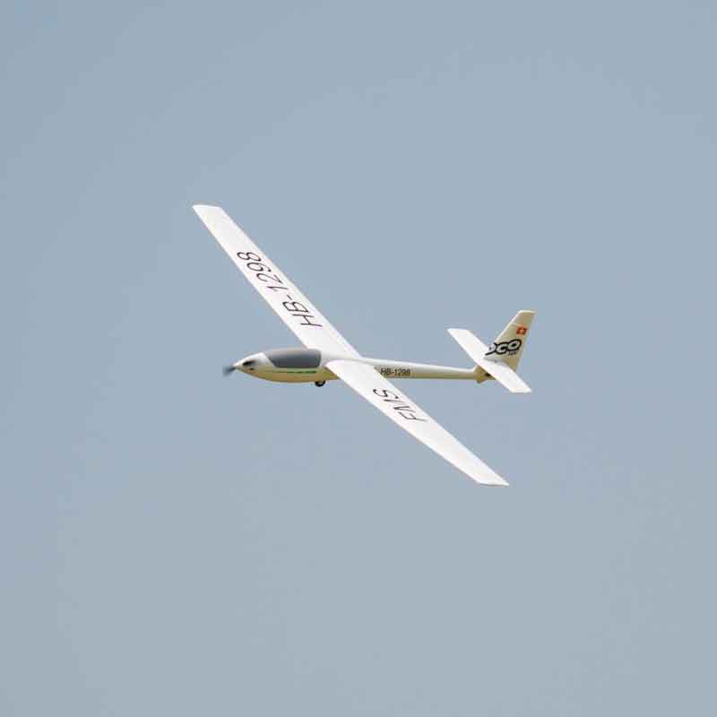 FMS 2500mm ASW-17 glider flying with HB-1298 design against a blue sky