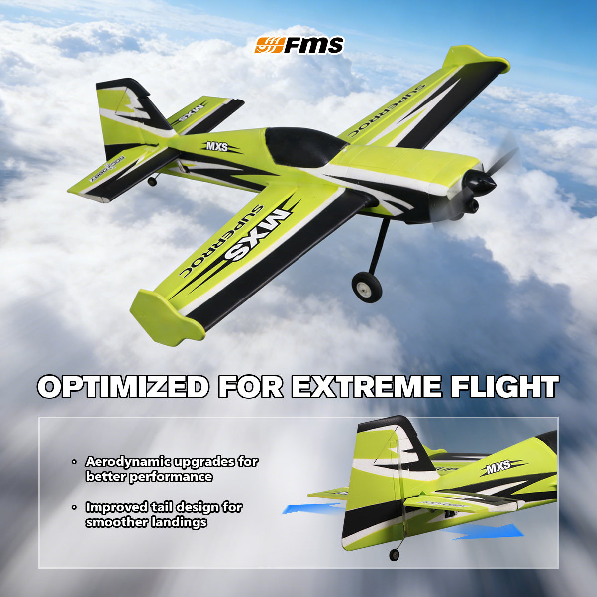 1100mm MXS V2 PNP 3D Aerobatic Plane | Green | FMS Hobby