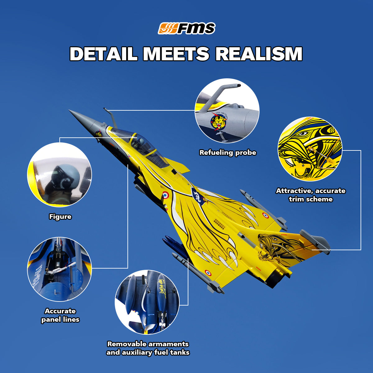 Avión a reacción FMS EDF Rafale de 80 mm PNP