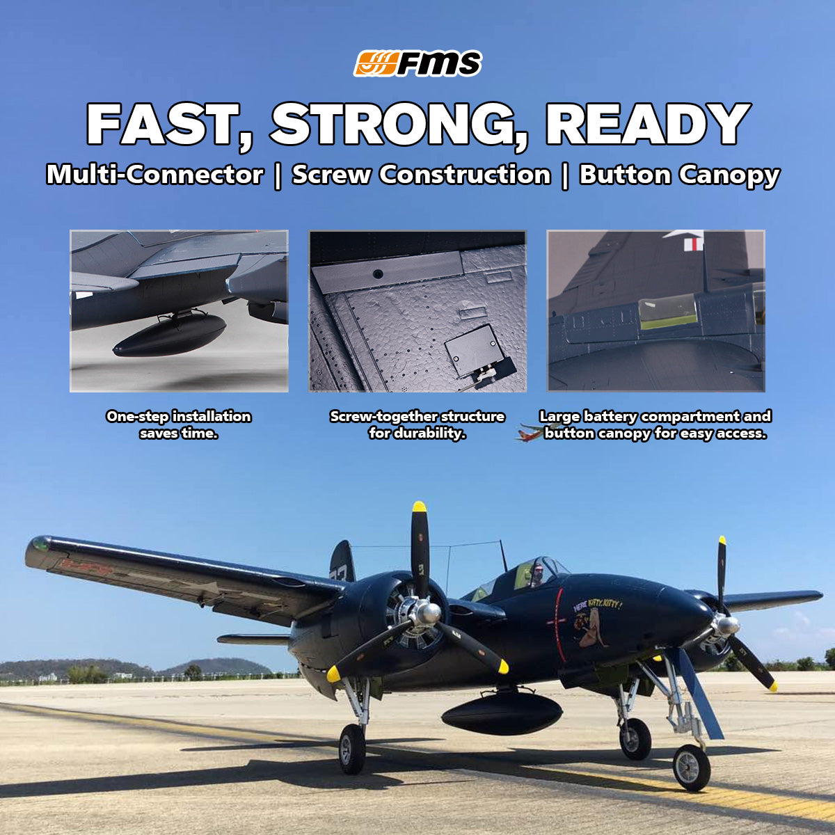 1700mm F7F Tigercat PNP Plane | Twin-Engine RC Warbird | FMS Hobby