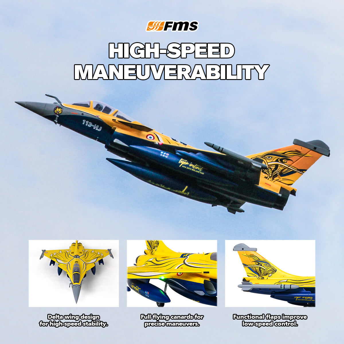 Avión a reacción FMS EDF Rafale de 80 mm PNP