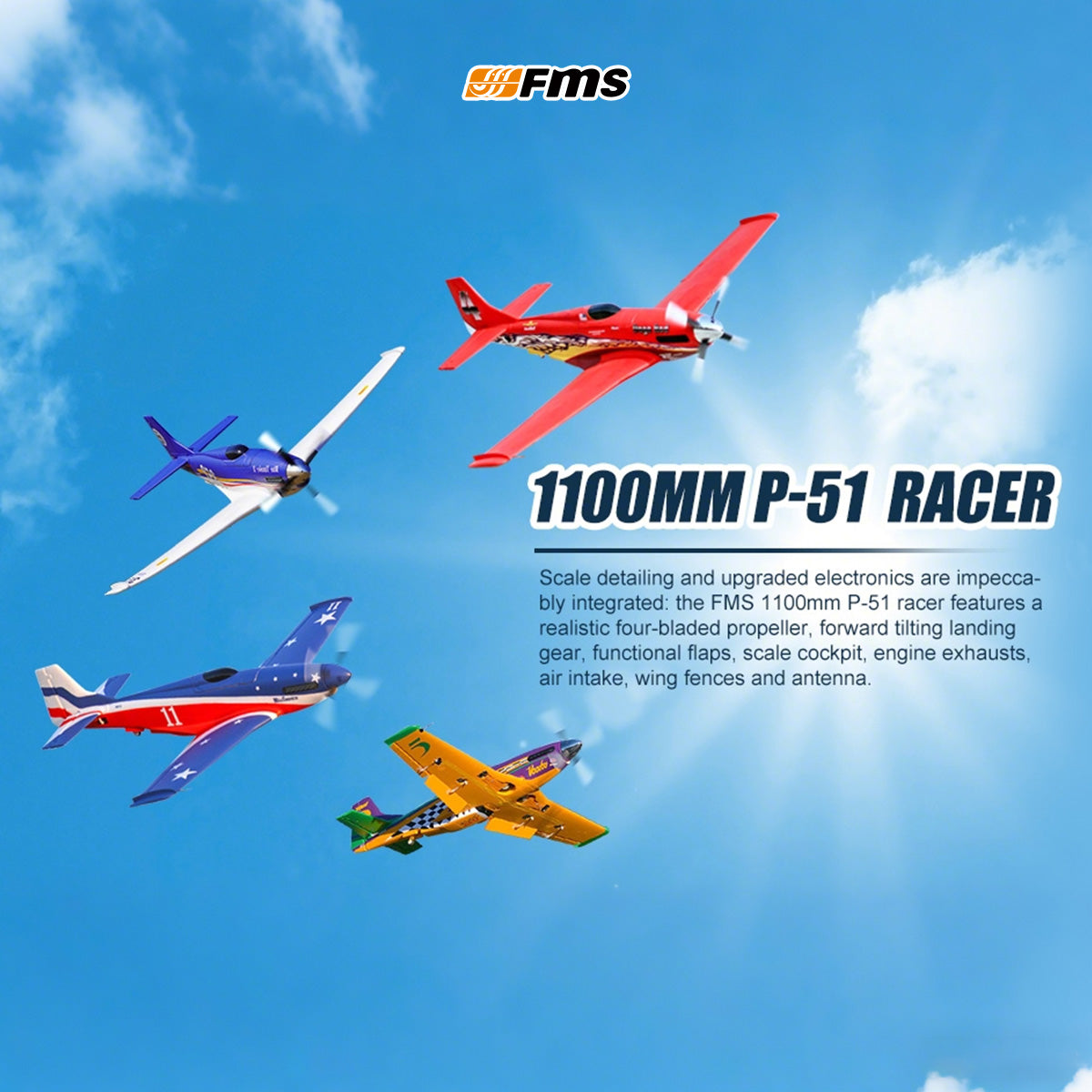 1100mm P-51 Mustang PNP | 4-Blade Prop & Retracts | FMS Hobby
