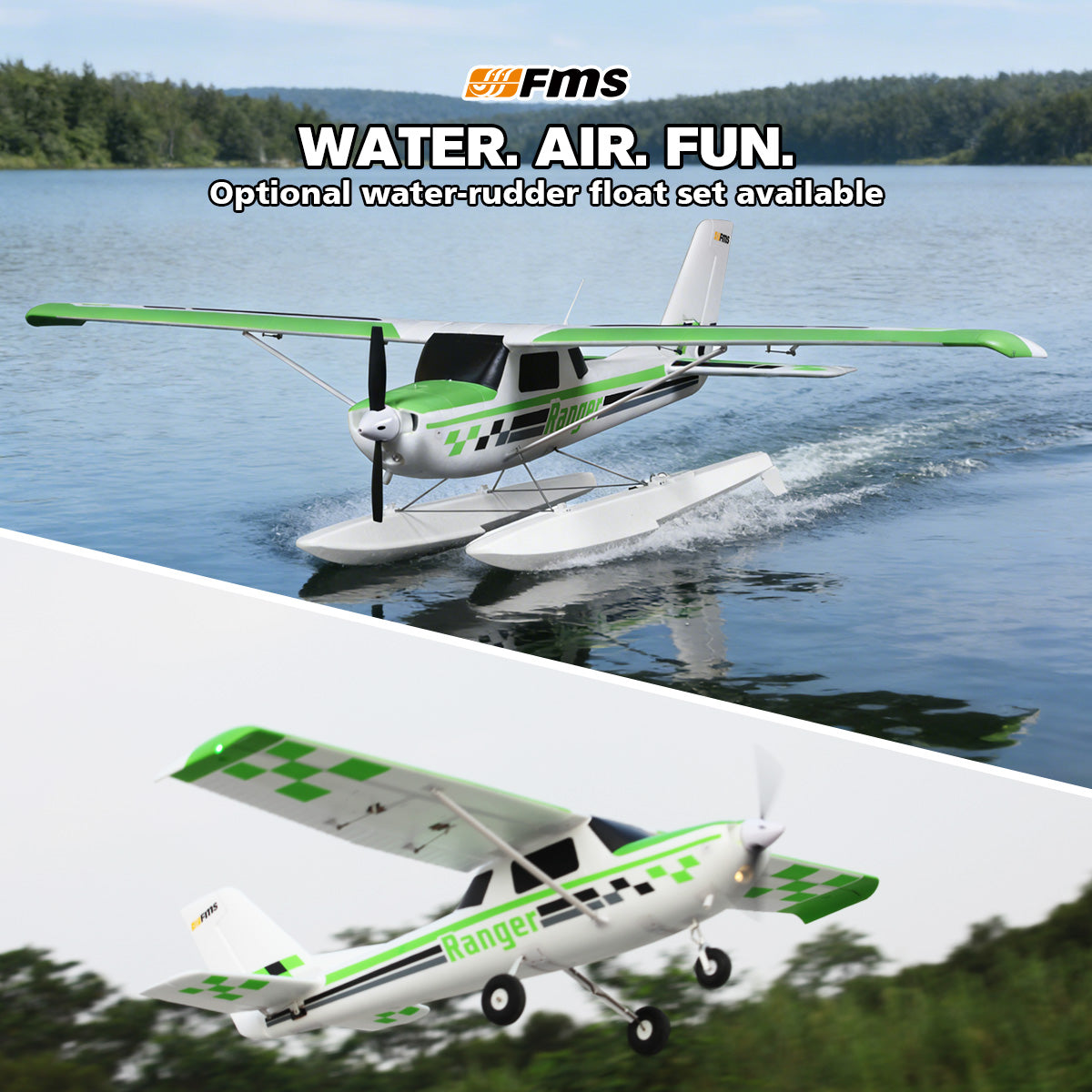 1800mm Ranger PNP RC Airplane | STOL Floats & Lights | FMS Hobby