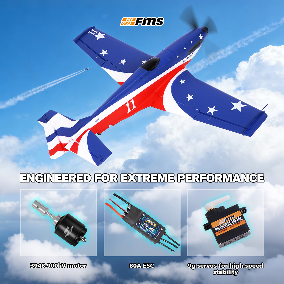 1100mm P-51 Mustang PNP | 4-Blade Prop & Retracts | FMS Hobby