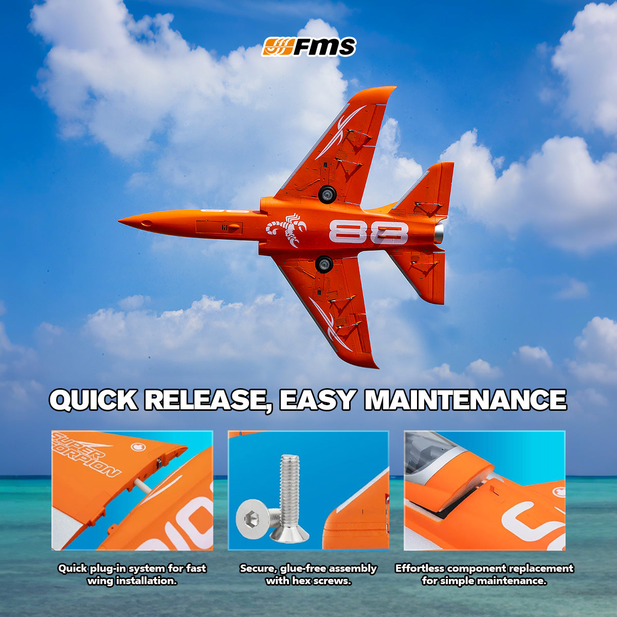 Avión a reacción FMS EDF de 90 mm Super Scorpion V2 PNP 