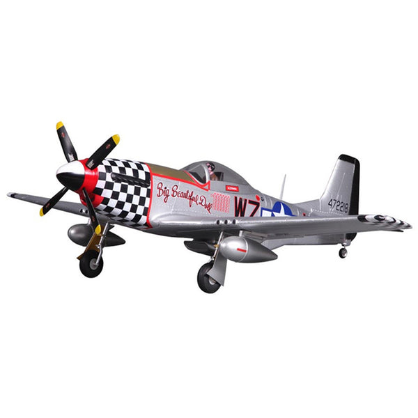 FMS 800mm P-51D V2 Big Beautiful Doll RC airplane with checkerboard design