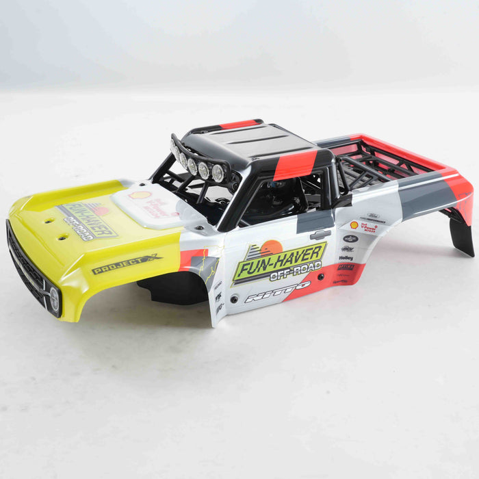FSC18 Ford Bronco RC car body set with FUN-HAVER OFF-ROAD and Ford Performance livery.