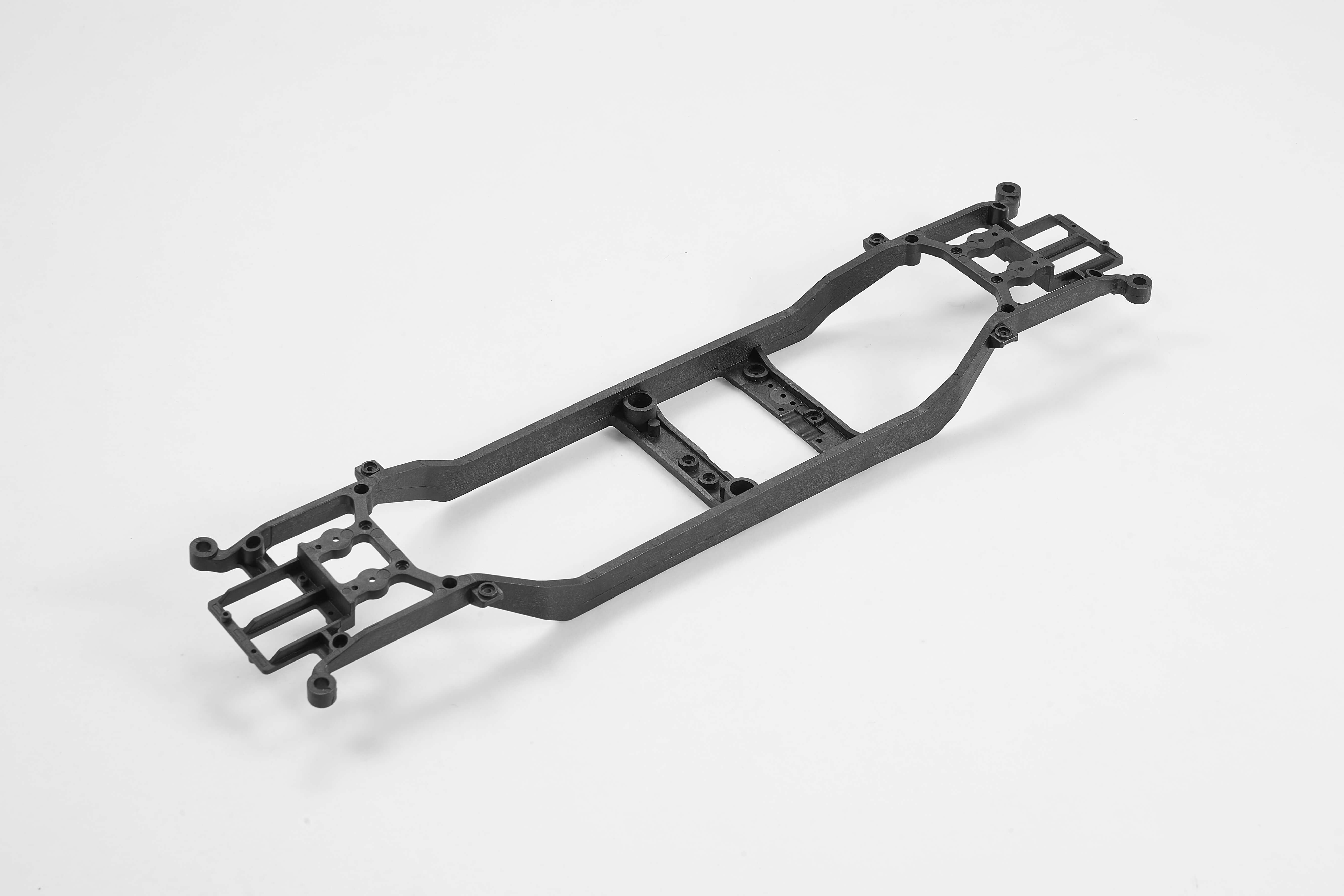 High-quality black RC vehicle chassis with mounting points