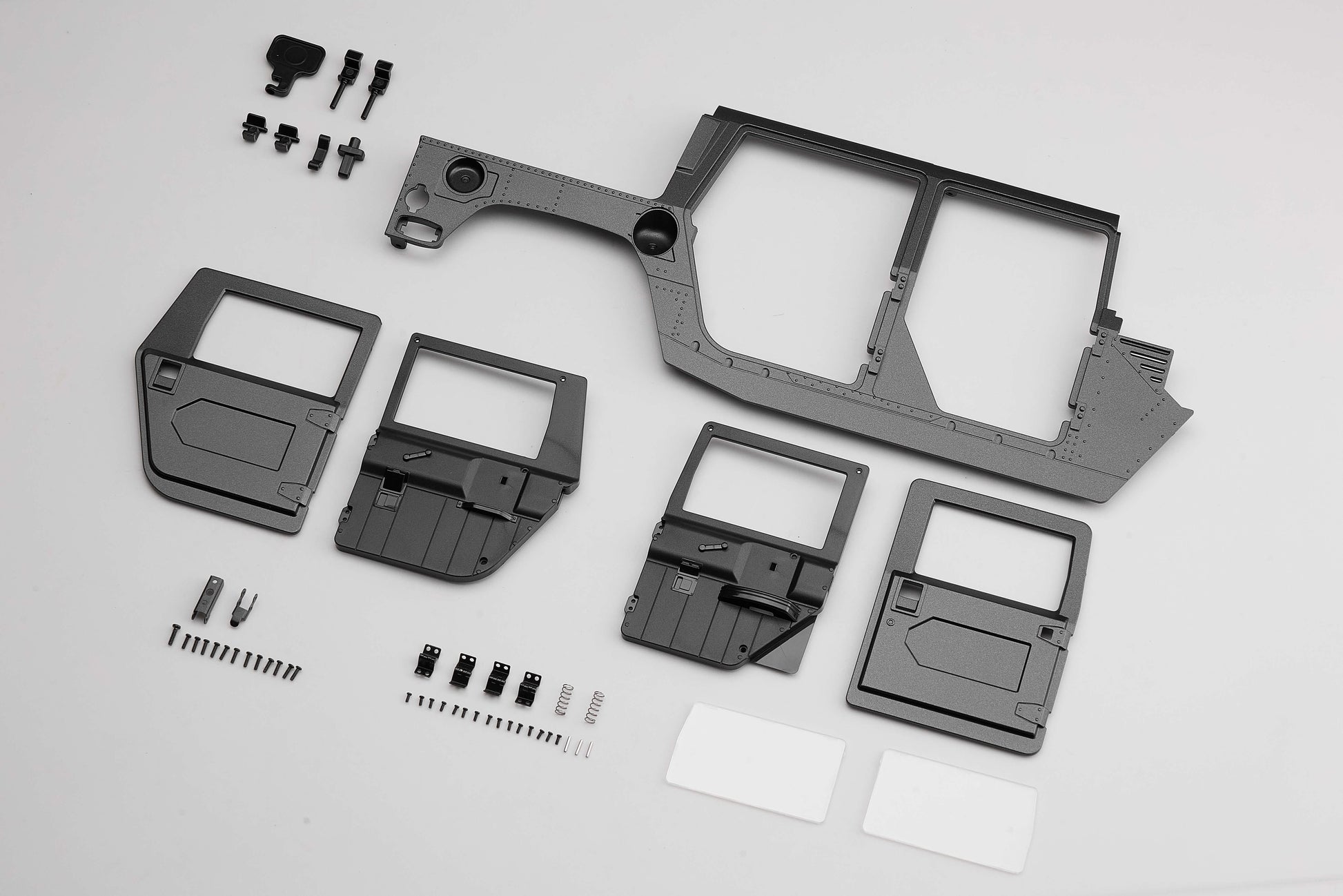 1:12 Hummer H1 right door set parts in black, including frames and accessories.