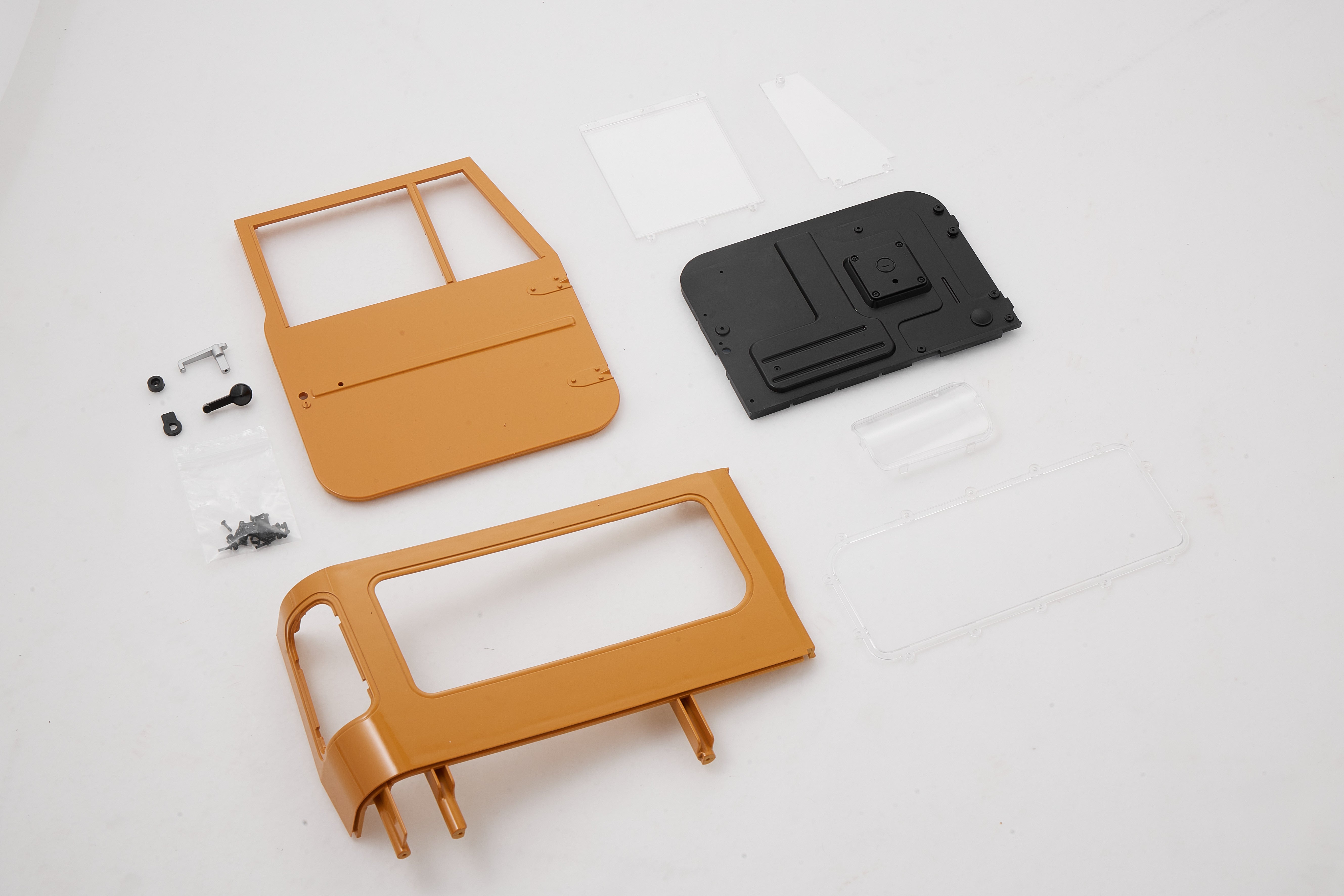 1:10 Toyota FJ40 right door components in orange with window and accessory parts