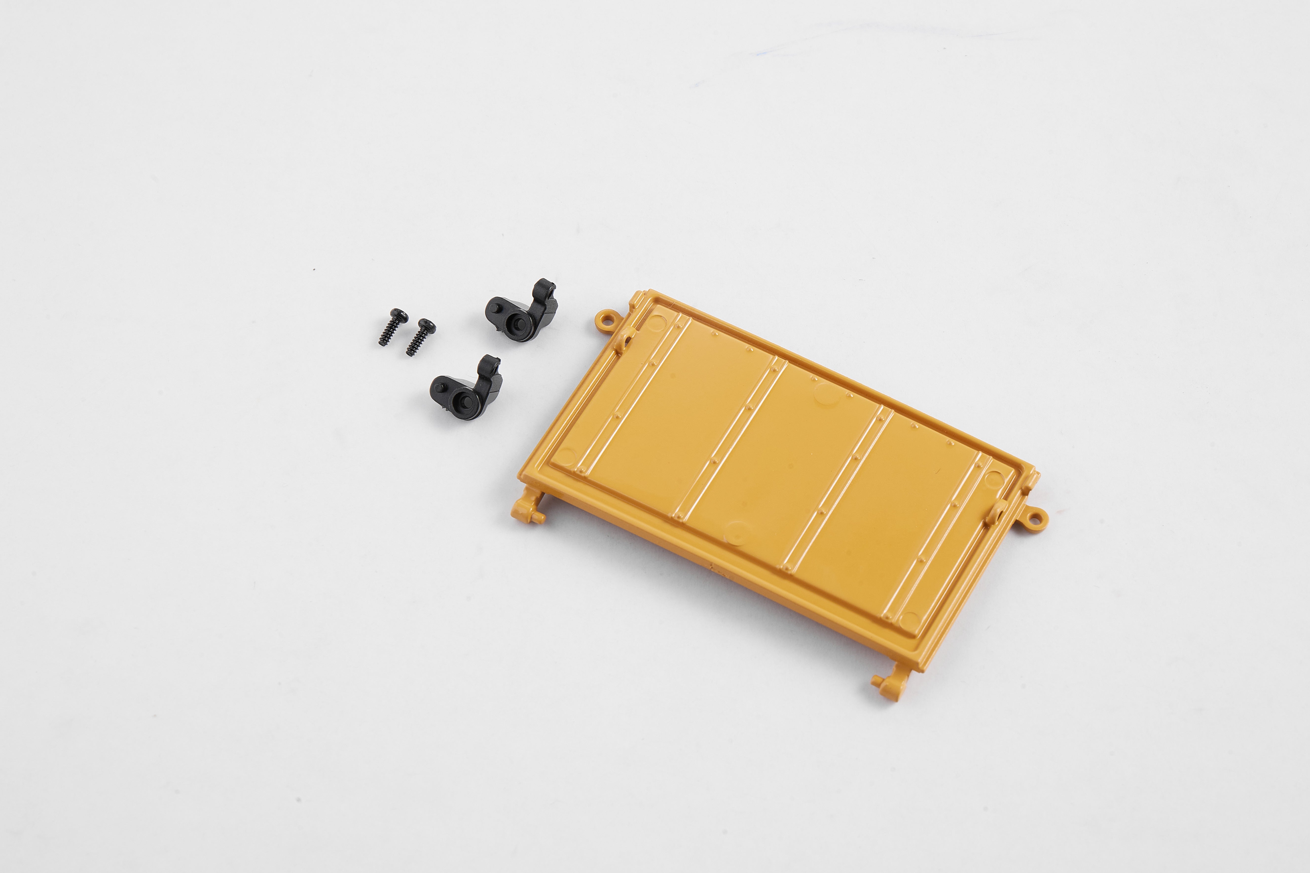 Yellow Land Rover rear door with black clips and screws for 1:12 scale models