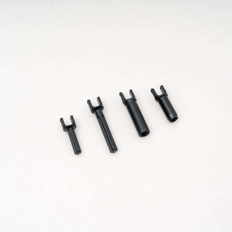 1:18 Atlas 6X6 crawler main drive shaft set, four black shafts of different sizes.