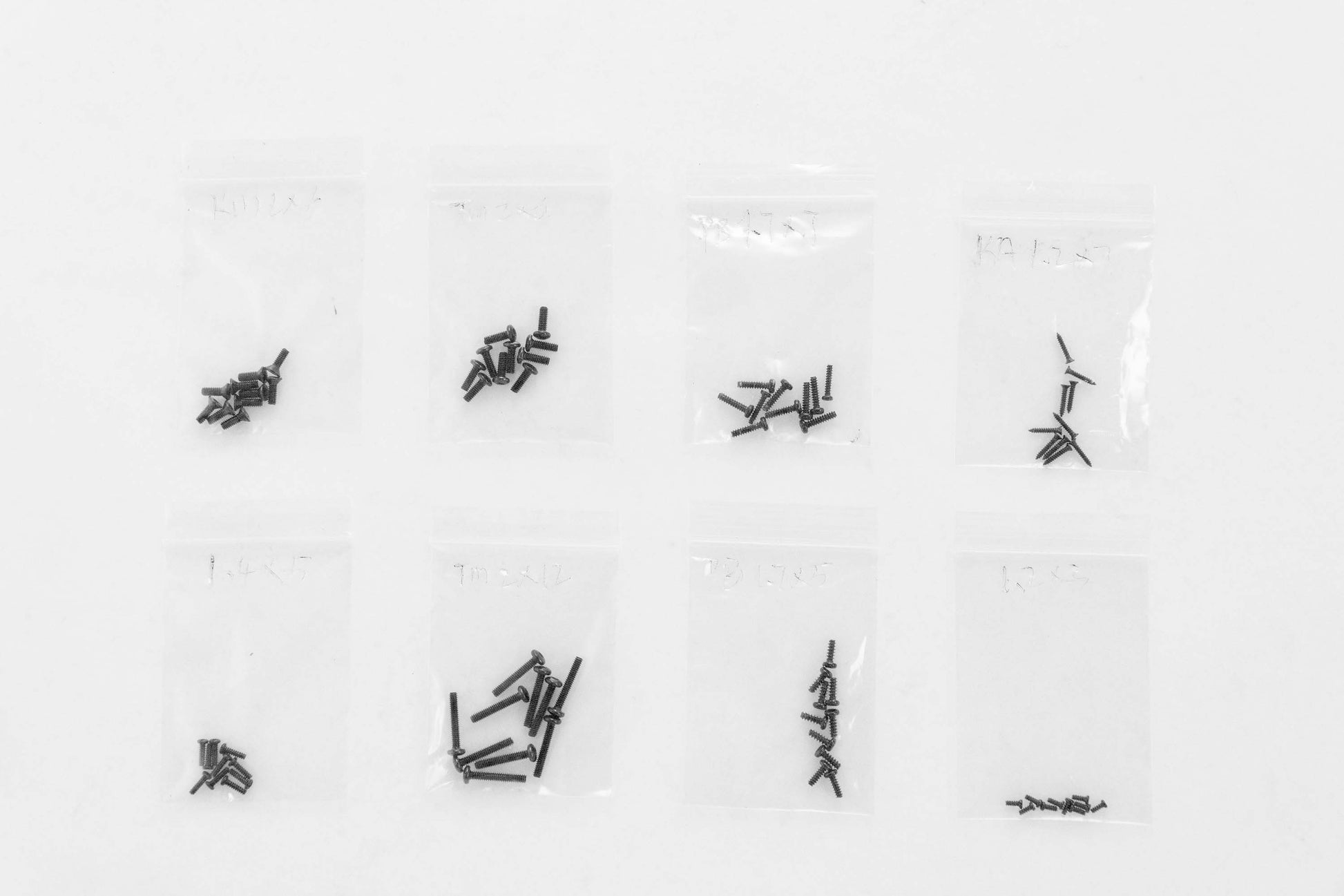 Bagged screws for RC models, essential for assembly and repairs.