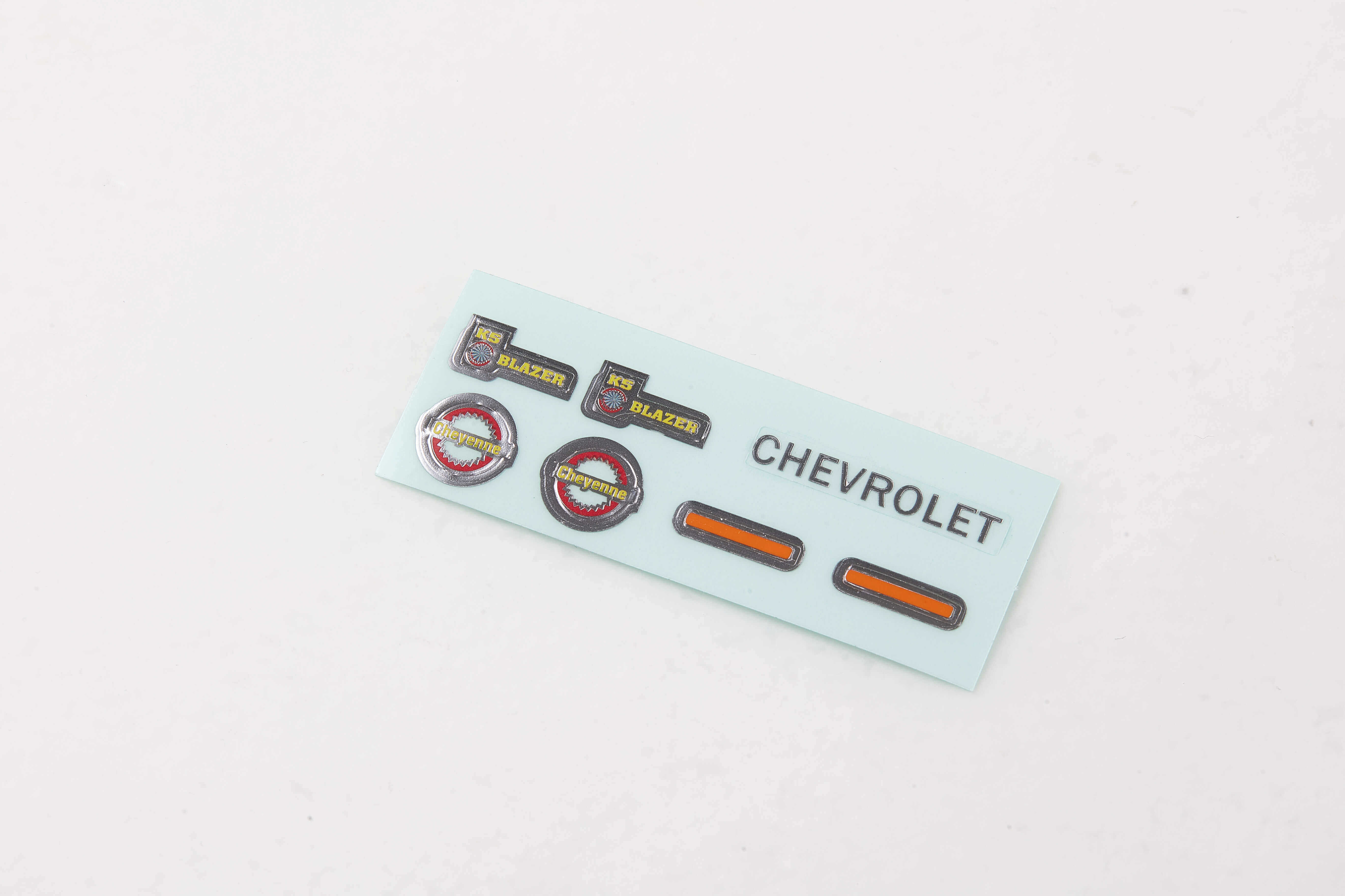 Decal sheet for 1:24 K5 Blazer with Chevrolet logos and orange lights