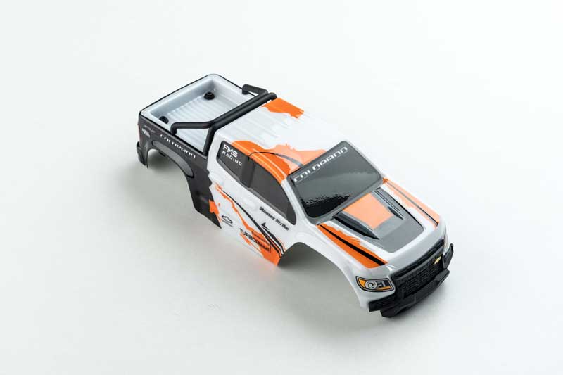 1:24 Chevrolet Colorado RTRWH RC car body assembly in white and orange