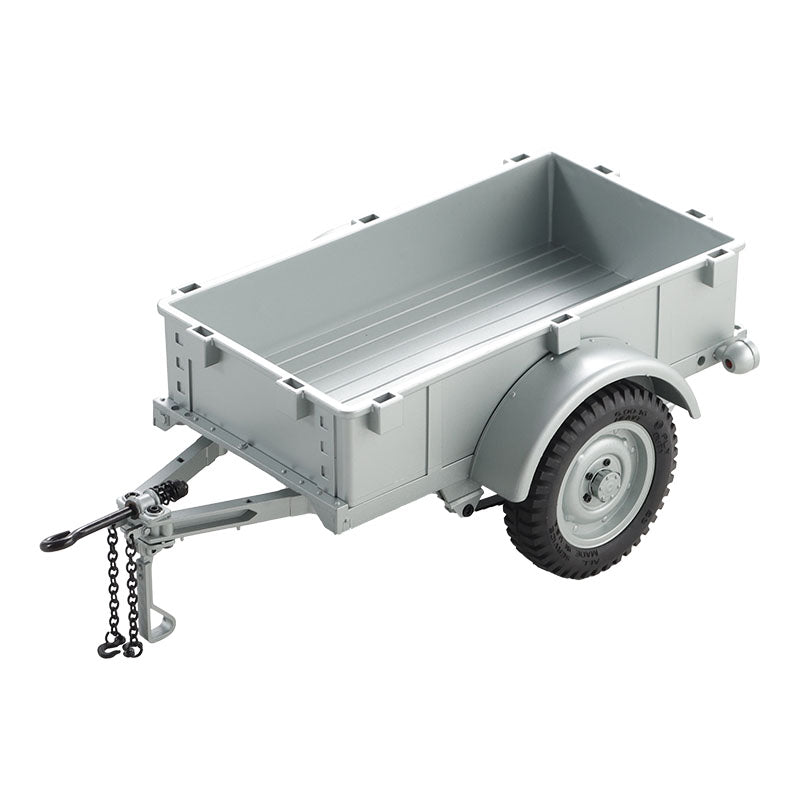 Silver RC utility trailer with single axle for remote control models