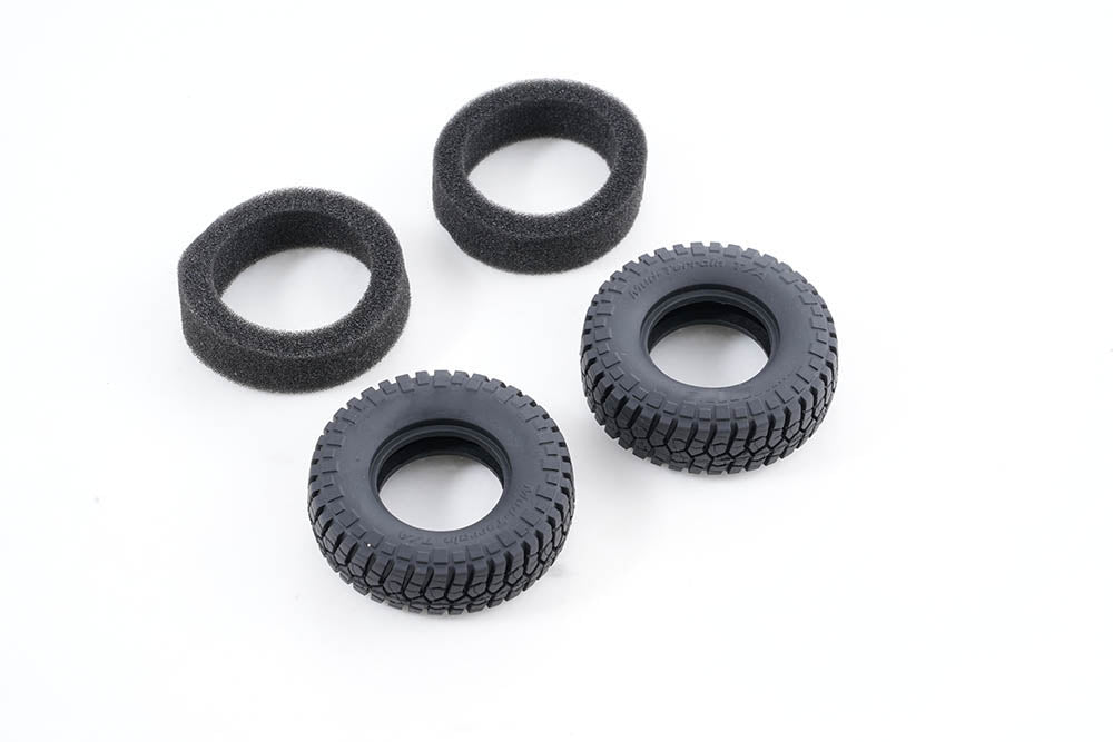 RC tire set for FCX18 Hummer EV and K10 models with foam inserts.