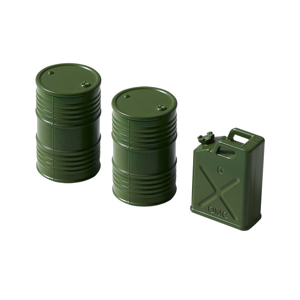 Green oil drum set and jerry can for RC models and dioramas