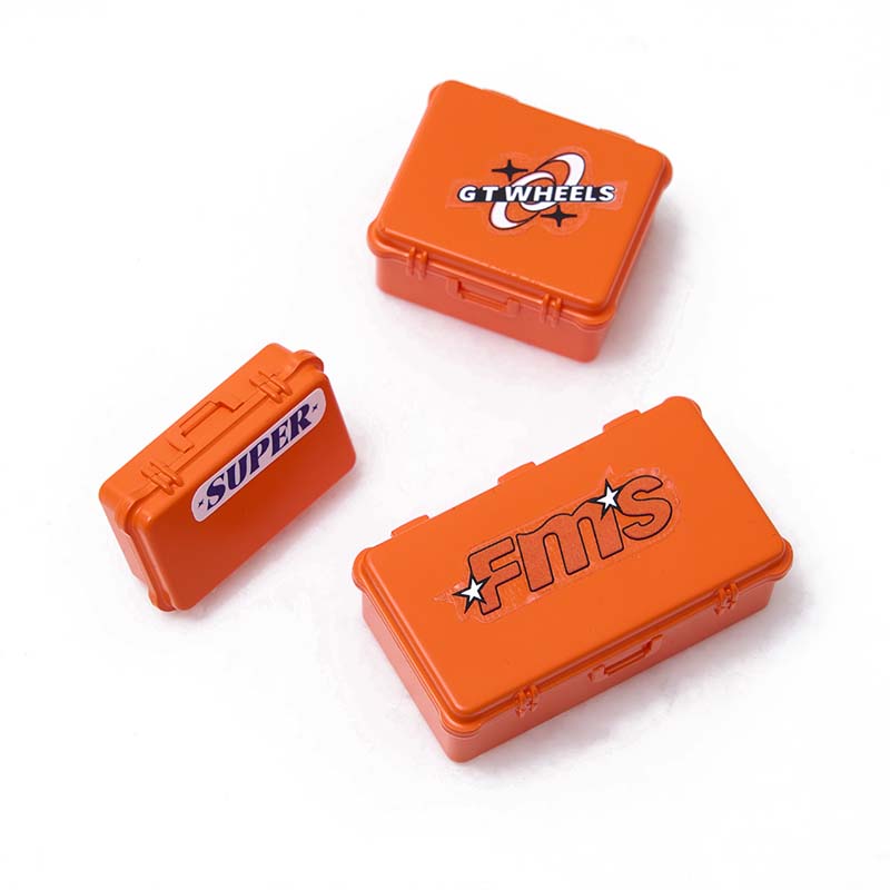 Set of three orange luggage boxes with FMS and GT Wheels logos