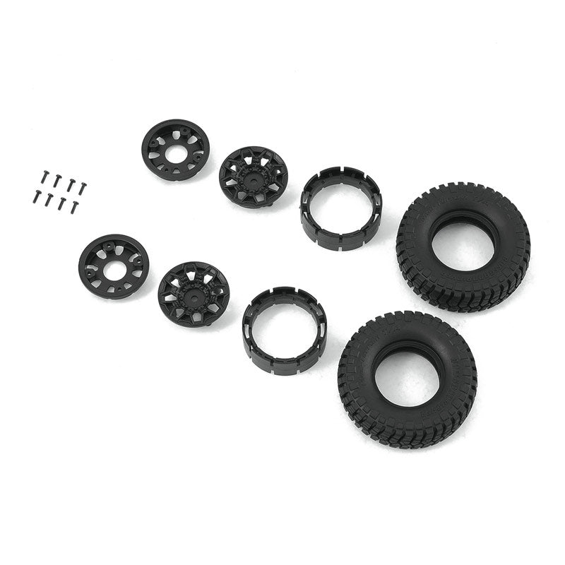 1:18 HUMMER EV wheel set with tires, rims, and assembly screws.