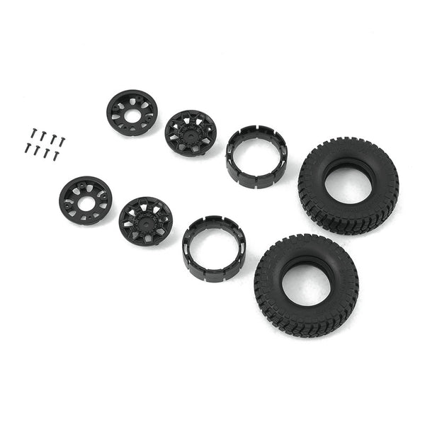 1:18 HUMMER EV wheel set with tires, rims, and assembly screws.