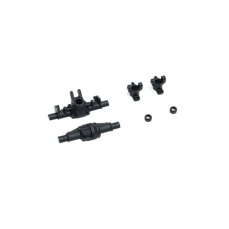Black plastic front axle components for FCX24M remote control vehicles