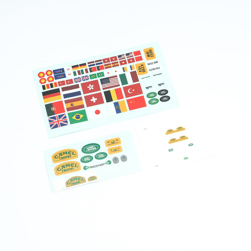FCX24M car decal sheet with flags and brand logos for custom designs