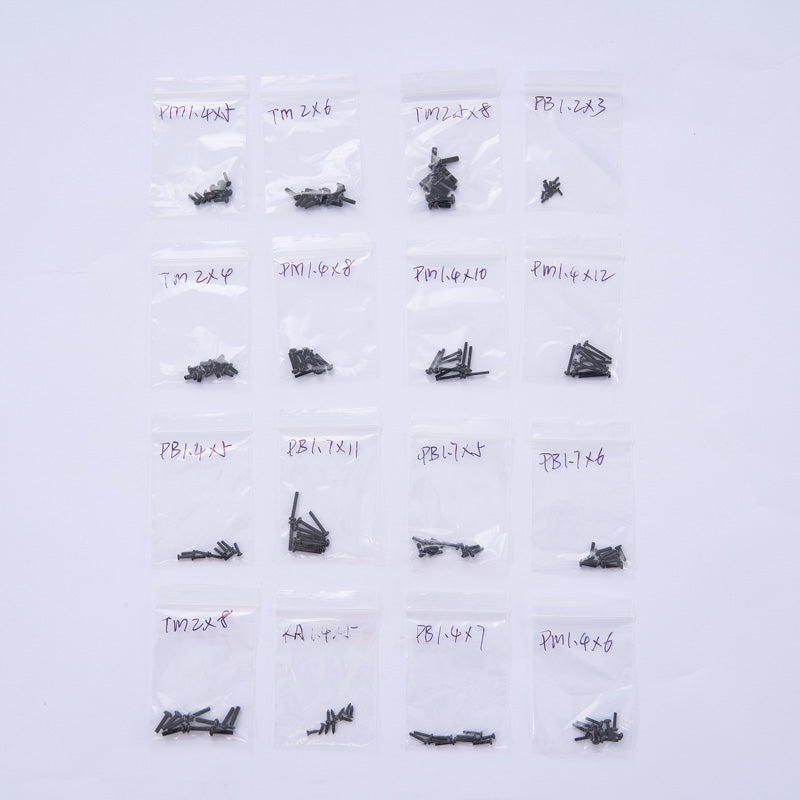 FCX24M screw set in labeled bags for RC model assembly