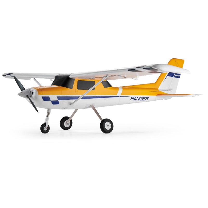 FMS 1220mm Ranger EP V2 model aircraft in yellow with Reflex V3, features durable landing gear and high-wing design.