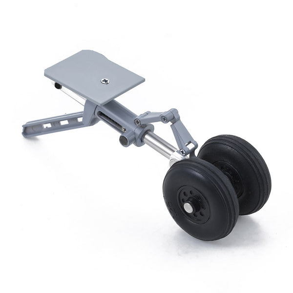 Front landing gear for 64mm J-10 in gray and blue with black wheels.