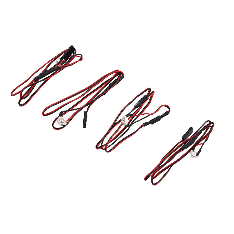 Set of four RC model LED connector cables in red and black.