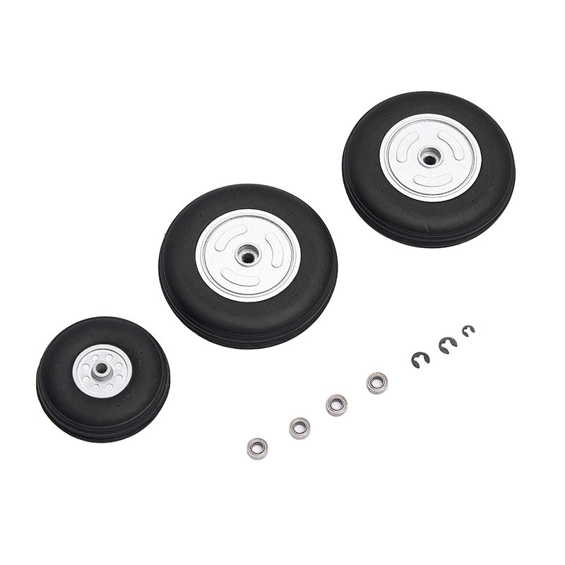 90mm Avanti wheel set featuring three wheels and metal clips for RC models