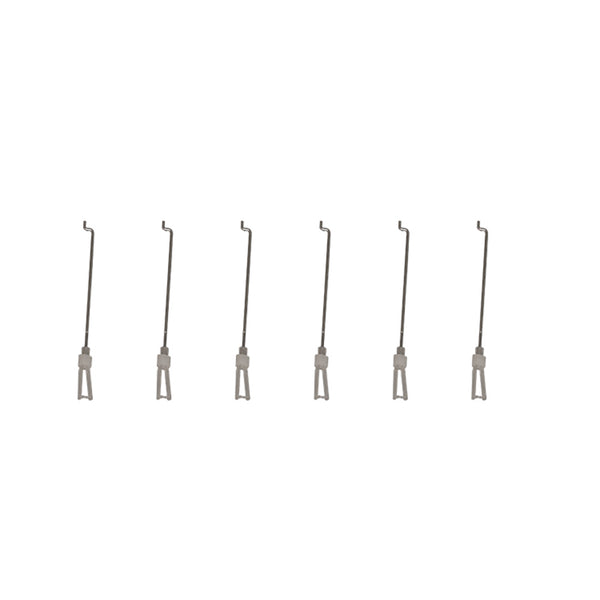 Set of six Maule linkage rods for RC airplane assembly.