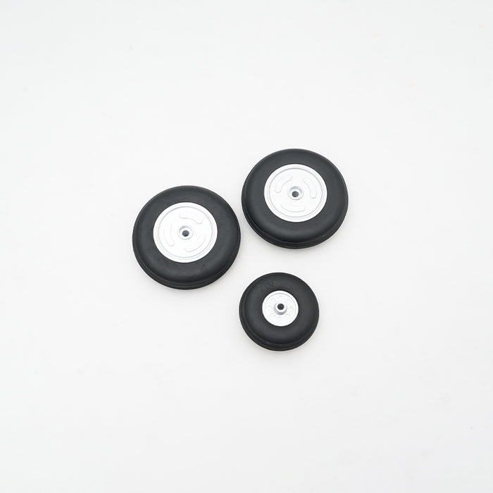 Wheels for 70MM A-10 Thunderbolt V2 model with rubber tires and silver rims