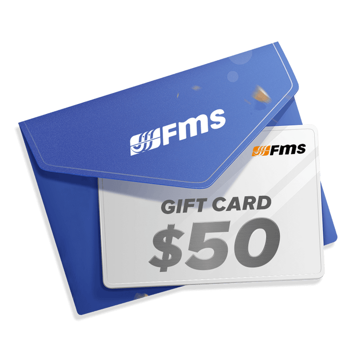 FMS $50 gift card in a blue envelope with FMS logo