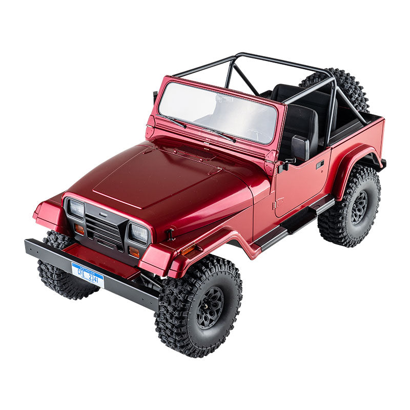 Red ROCHOBBY 1:10 Mashigan RC Rock Crawler RS 4WD with realistic interior and off-road tires.