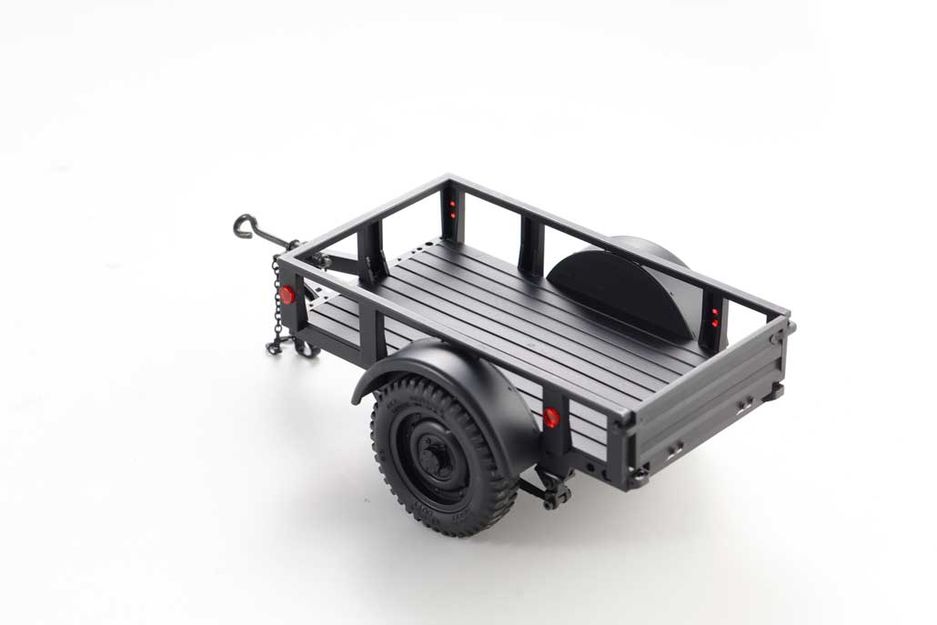 FCX18 black utility trailer with realistic details for RC vehicle enthusiasts