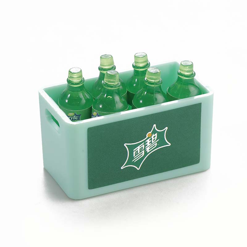 1:18 Mini Beverage Set with six green soda bottles in a mint green crate