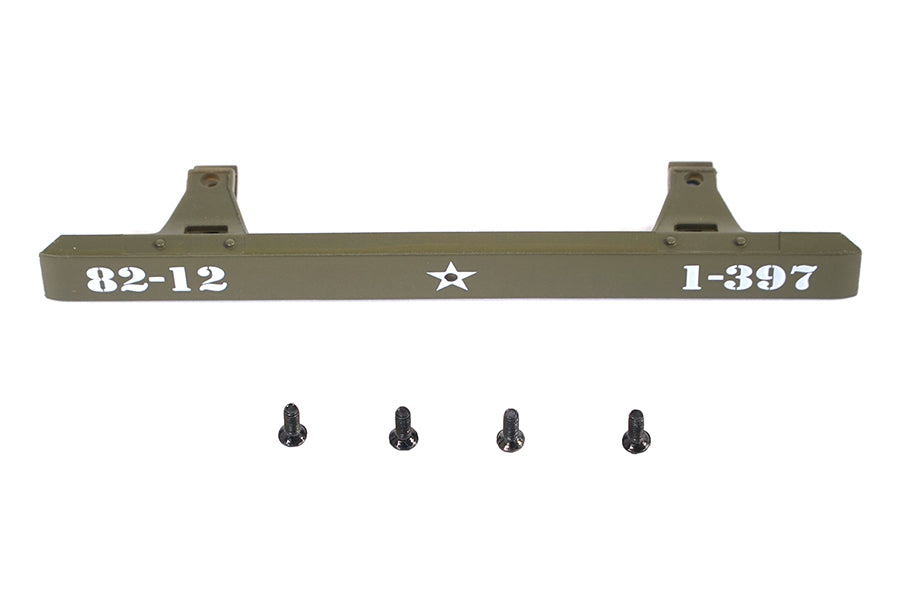 1:12 scale front bumper with green finish and white numbers for RC vehicle