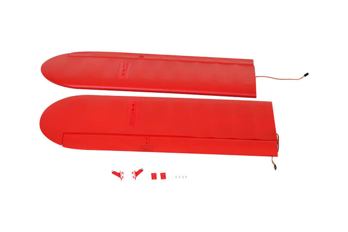Red bottom wings for Pitts 1400mm V2 RC airplane with mounting accessories.