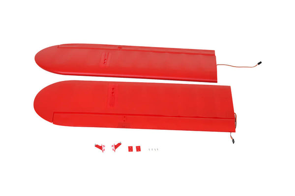 Red bottom wings for Pitts 1400mm V2 RC airplane with mounting accessories.