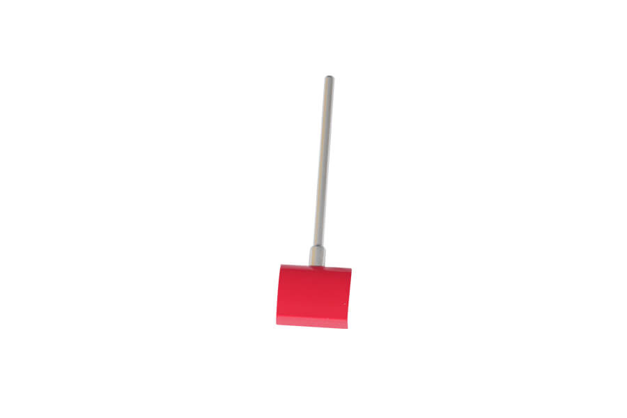 Red shovel accessory for RC vehicles with a long handle