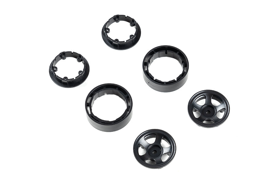 1:18 scale black plastic wheels set for RC Land Cruiser and FJ Cruiser models