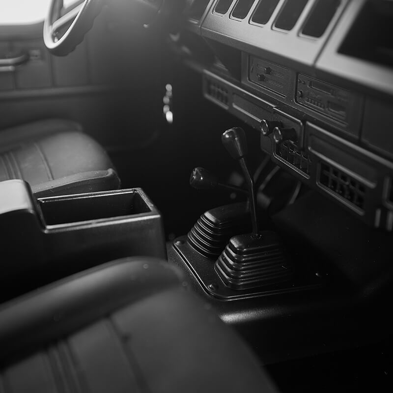 ROCHOBBY 1:10 Mashigan RC Rock Crawler RS interior with gear shifter and dashboard detail.